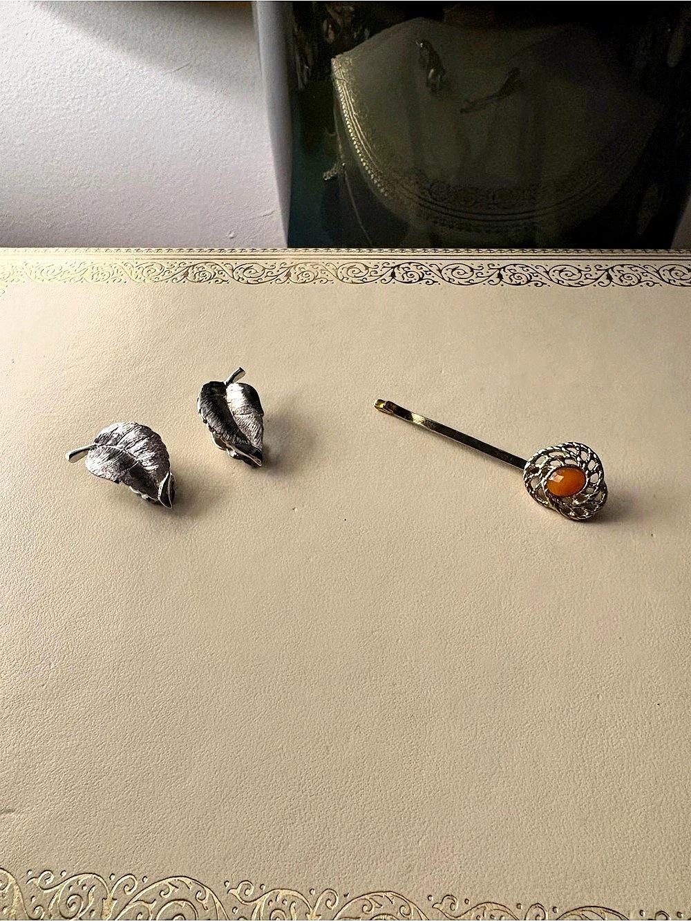 Trifari Leaf Clip-On Earrings and Vintage Hairpin